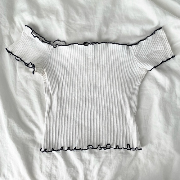 Zara Trafaluc White Ribbed Off Shoulder Top - Picture 2 of 5